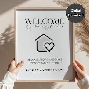 Bienvenido a tu segundo hogar; Letrero de bienvenida para huéspedes de Airbnb, VRBO y alquiler; Carta de EE. UU., A4, 5x7; Descarga imprimible y plantilla de Canva.