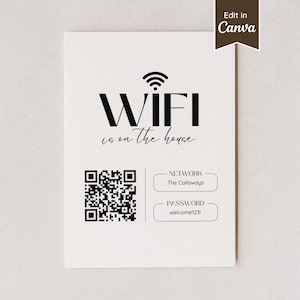 QR-Code-WiFi-Passwortschild; US Letter, A4, 5x7, 8x10; Anpassbare & druckbare Canva Vorlage; Für kleine Unternehmen, Airbnb, Büro, Zuhause, Events