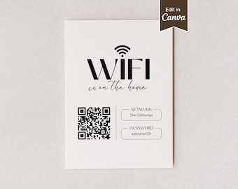 QR Code WiFi Password Sign; US Letter, A4, 5x7, 8x10; Customizable & Printable Canva Template; Small Business, Airbnb, Office, Home, Events