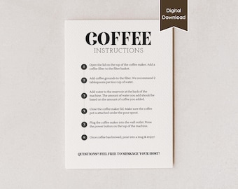 Coffee Machine Instructions Sign for Airbnb Short-term Rental; Printable PDF and Editable Sign; Coffee Maker Guide; A4, US Letter, 5x7, 8x10