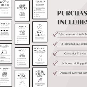 Pacote com mais de 100 placas para Airbnb: Boas-vindas, Comodidades, Regras, Instruções e muito mais; Modelos editáveis do Canva; Formatos Carta (EUA), A4 e 5x7; Download para impressão imagem 8