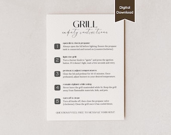 Airbnb Barbecue Grill Instructions Sign; Grilling Safety Guide; How to use Barbecue; A4, US Letter, 5x7, 8x10; Printable PDF and Template