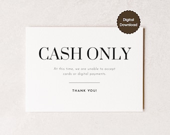 Cash Only Business Sign; No Credit Card Policy | Instant Download PDF | US Letter, A4, A5, 8x10, 4x6, 5x7