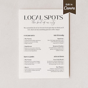 Lokale Empfehlungen fürImmobilien oder Airbnb-Mietobjekte; Anpassbare Canva Vorlage; Sehenswürdigkeiten, Restaurants, Bars, Ausflugsziel
