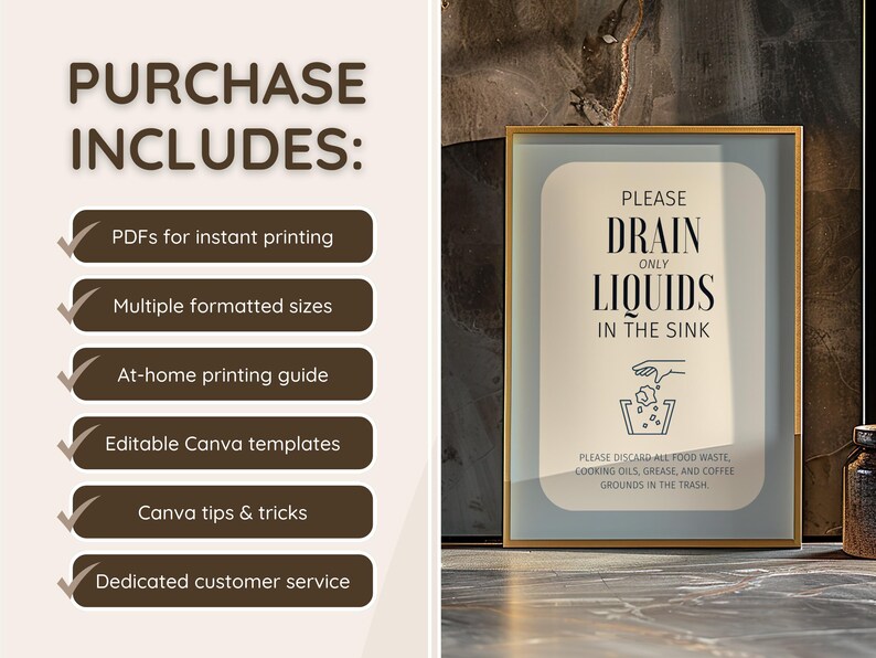 Drain Only Liquids Kitchen Sink Sign; No Food, Coffee Grounds, Oil in ...