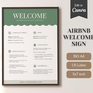 AirBnB/Vrbo Welcome Sign, House Rules, Wifi | One-Sheet Printable | FULLY Customizable on Canva | US Letter + A4 | Instant Digital Download