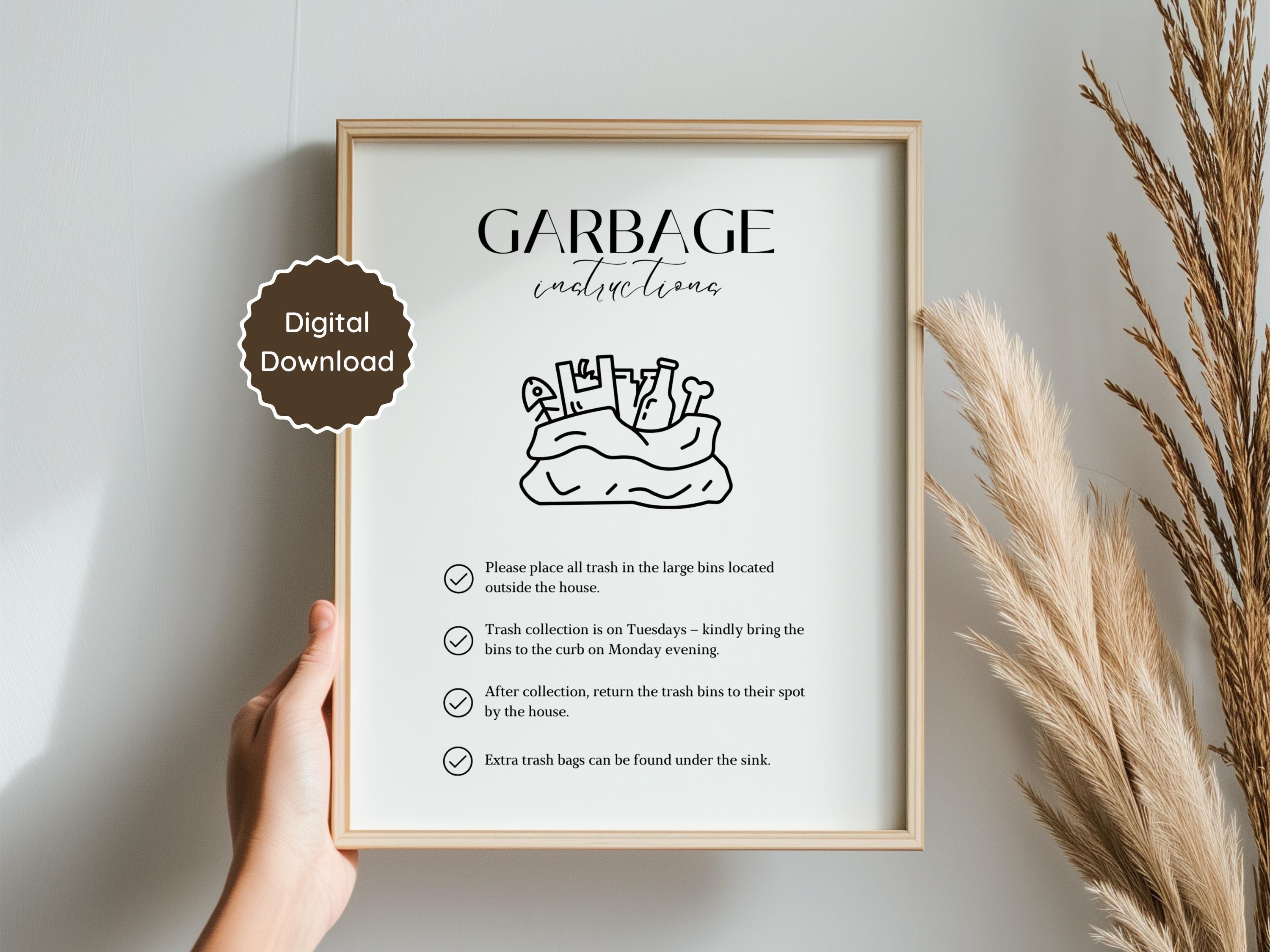 Garbage Instructions Airbnb Garbage Instructions Sign; Waste Rubbish Trash Sorting Guide for ...