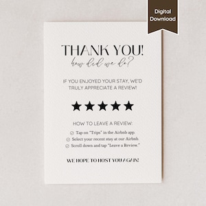 Please Leave a Review Sign; Feedback Request; Airbnb, Rental, Small Business; Printable PDF & Editable Canva Template; US Letter, A4 + More