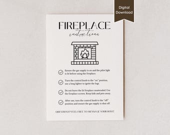 Airbnb Fireplace Instructions Sign; How to Use & Operate Indoor Fire Logs; Furnace Safety Guide; Print and/or Edit; A4, US Letter, 5x7, 8x10