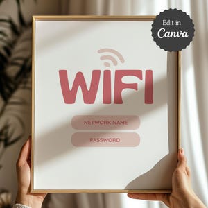 Pink Eclectic WiFi Password Sign | US Letter, A4, 5x7 | INSTANT Digital Download | Fully Customizable + Editable + Printable Canva Template