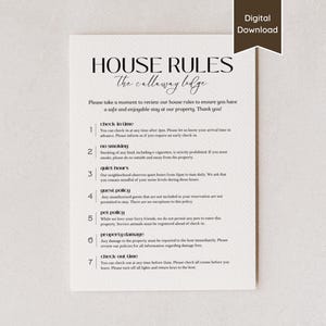 Minimalist House Rules Sign for AirBnB or VRBO Rental; Instructions & Rulebook; A4, US Letter, 5x7, 8x10; Printable PDF / Editable Template