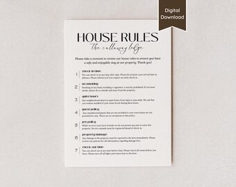 Minimalist House Rules Sign for AirBnB or VRBO Rental; Instructions & Rulebook; A4, US Letter, 5x7, 8x10; Printable PDF / Editable Template