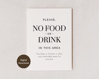 No Food or Drink Sign | Instant Download PDF | US Letter, A4, 5x7, 8x10