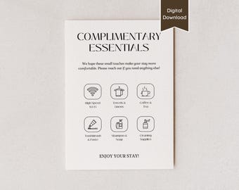 Complimentary Amenity List for Airbnb Hosts; Free Rental Guest Essentials; A4, US Letter, 5x7, 8x10; Printable PDFs & Editable Template