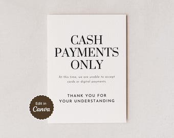 Cash Payments Only, No Credit Card Policy Sign | Instant Download PDF | US Letter, A4, 5x7, 8x10