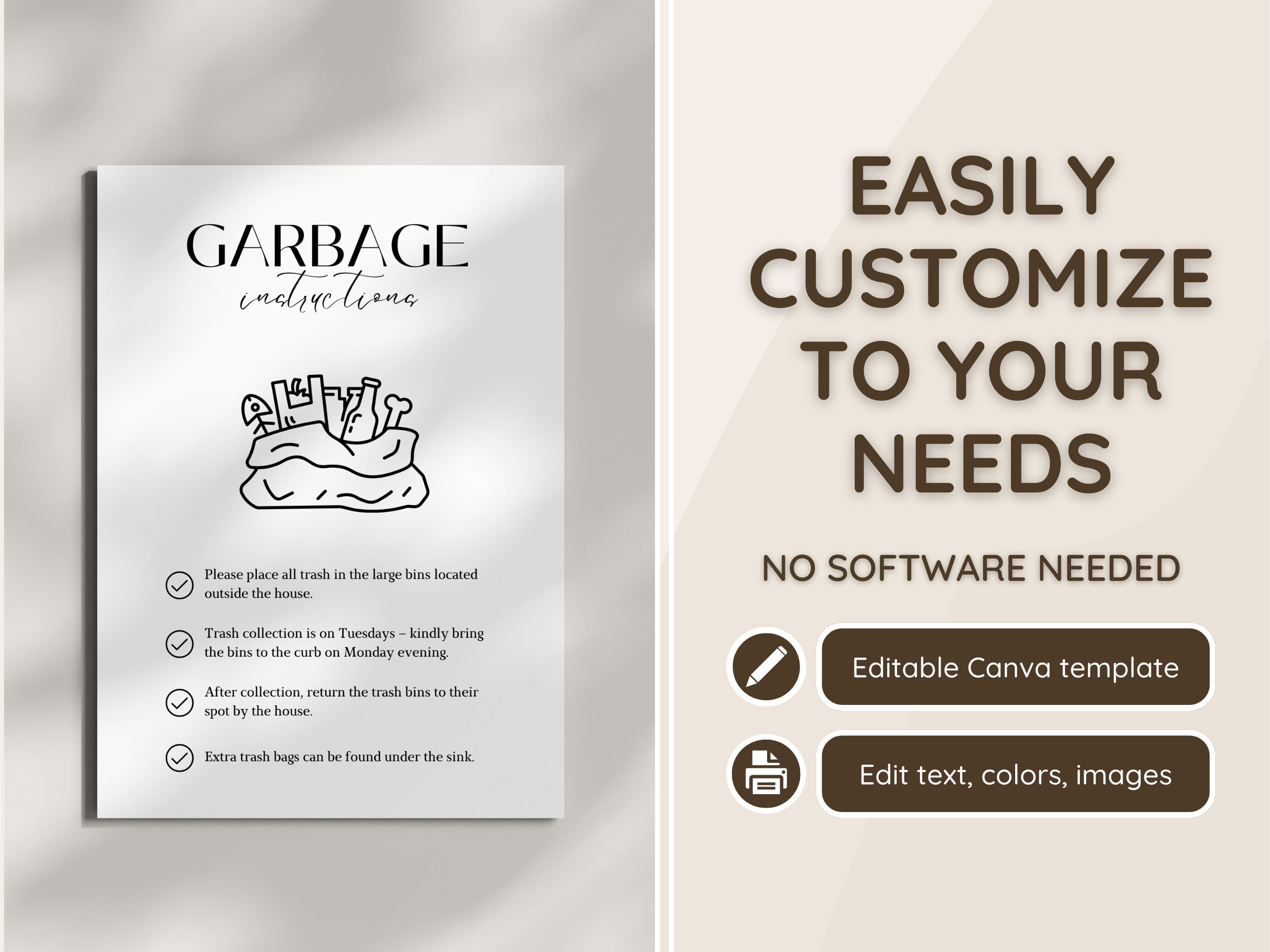 Garbage Instructions Airbnb Garbage Instructions Sign; Waste Rubbish Trash Sorting Guide for ...