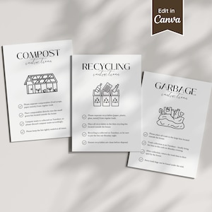 Mülltrennungs-, Recycling- und Kompost-Anleitungsset; Mülltrennungsleitfaden; Anpassbar auf Canva; Formate: US Letter, A4, 5x7, 8x10; Druckvorlage