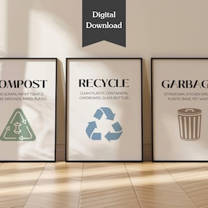 Airbnb Garbage, Compost, Recycling Signs | Trash Sorting Signs | Instant Printable Download | Multiple Sizes + Square Size | Customizable