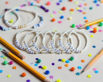 Personalized Matte Beaded Name Braceleletet,Custom Letter Bracelet,Soft Acrylic Beads,Friendship Bracelet,Bulk Event Favor