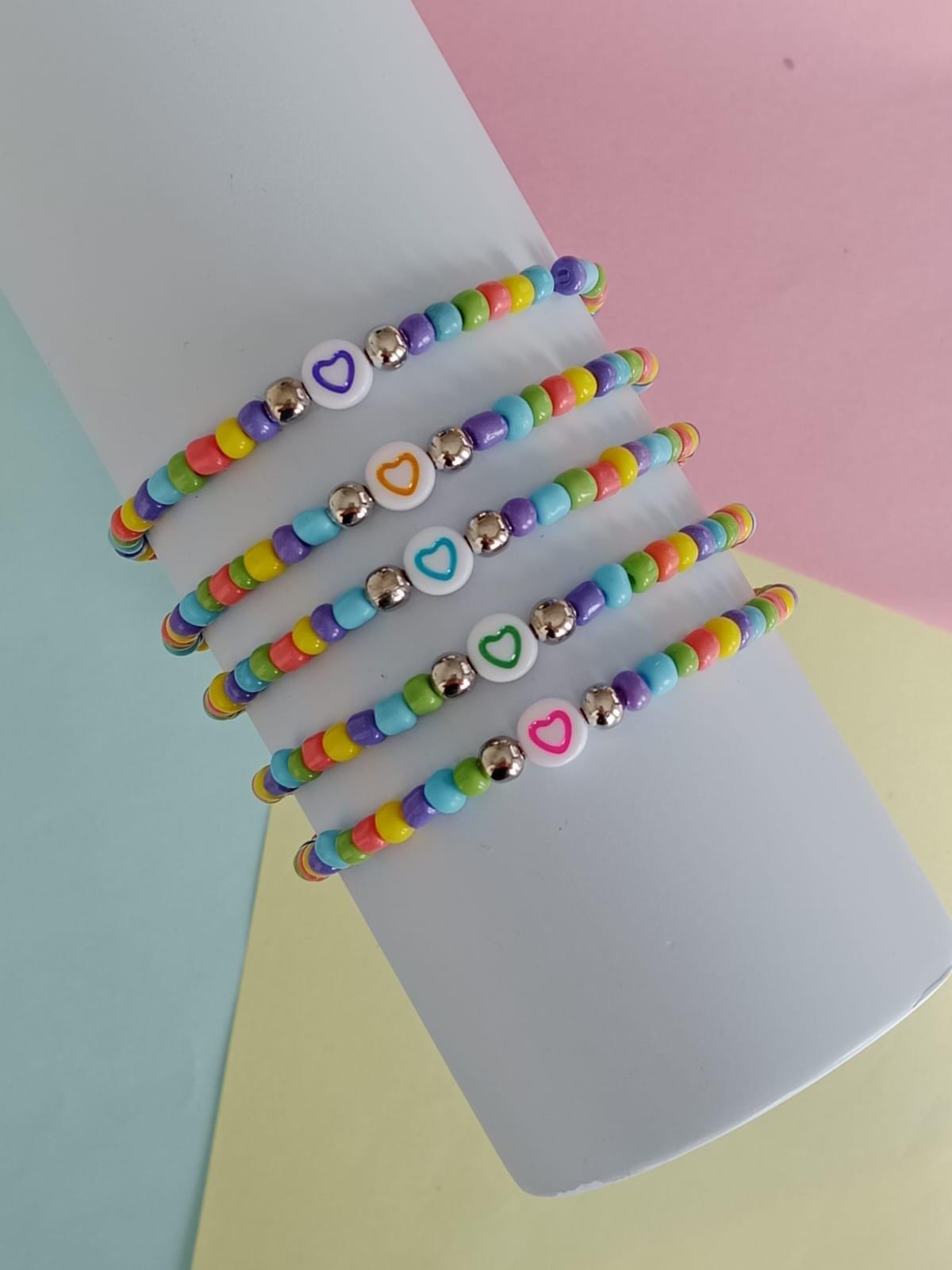 Beaded Heart Bracelet, Colorful Seed Bead Bracelet, Back to School Gift