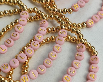 14K Solid Gold Personalized Bracelet, Custom Name Bracelet, Color Letter Beads, Handmade Gold Jewelry, Bulk Event Bracelet