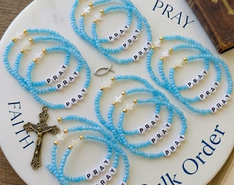 Bulk Personalized Beaded Bracelets for Events - Custom Name, Team and Church Gifts - Faith and Pray Bracelets - Promotional Keepsakes