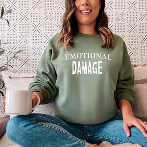 Emotional Damage Long Sleeved Sweatshirt, Funny Sweatshirt, Anxiety Gifts, Introvert Gifts, Oversized Crewneck, Cute Crewnecks, VSCO Hoodie