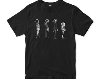 Tim Burton Movie Characters T-Shirt, Edward Scissorhands Jack Skellington Mars Attacks Tee (mw-384)