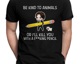 Keanu Reeves With Pencil Be Kind To Animals Funny T-Shirt, Men's Women's Sizes (dmm-123)