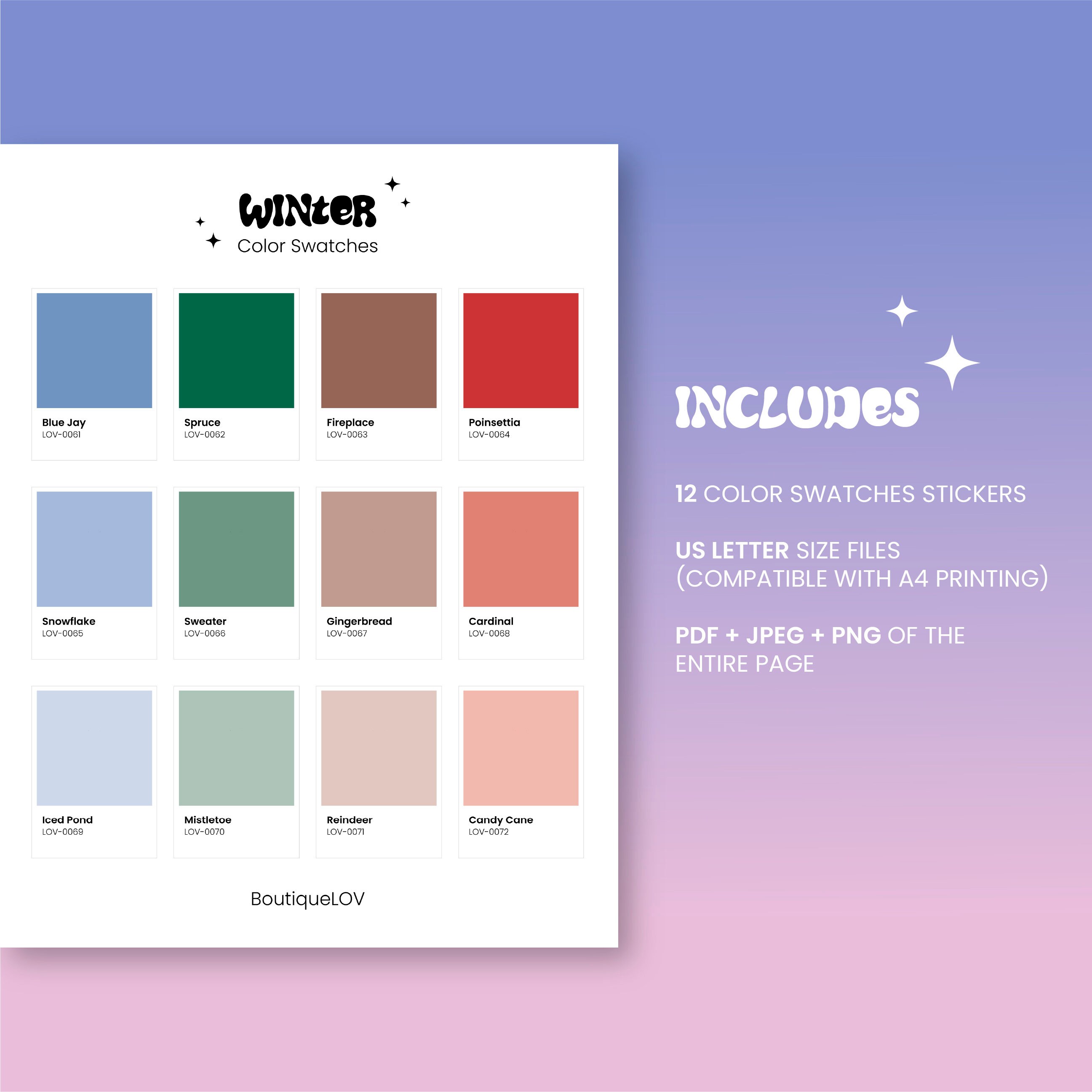 Swatch Stickers Printable Color Swatch Stickers, Winter, Christmas, Digital Stationery ...