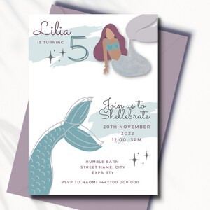 Mermaid Birthday Invitation, Mermaid Party, Girl, Under the Sea, Pool Party, Summer, Neutral,  PRINTABLE INVITATION customisable with Canva