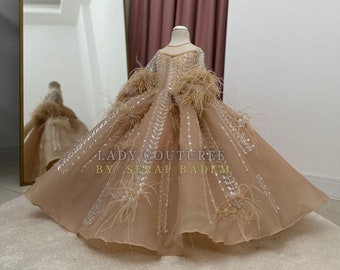 Volle Länge, gestickt detailliert, Hochzeitskleid, Kleinkind Premium Kleid