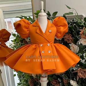 Satin Girl Dress, Toddler Flower girl dress,  Tutu flower girl dress, Orange flower girl dress