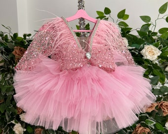 Pink Flower Girl Dress, Princess Dress for Girls, Luxury Tutu Dress, Birthday Dress, Pageant Dress, Handmade Kids Dress, Custom Flower Girl