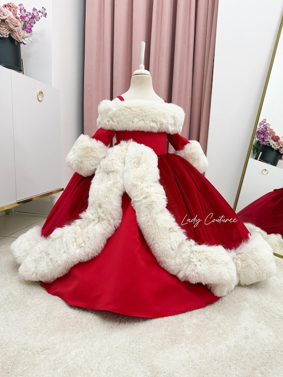 red fur trim dress Christmas Mrs. Claus Costume