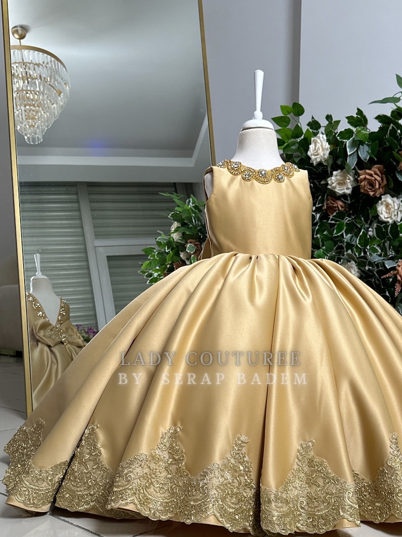 Girls Fine Jacquard & Satin Celebration Dress Floral Pink & Gold