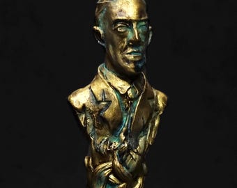 H.P. Lovecraft Mini bust Gold, handmade collectible figures. Collector's Idol. Original Item Cthulhu Mythos. Call of Cthulhu
