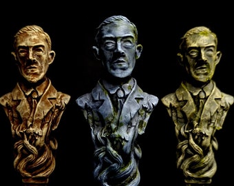 Mini busto di H.P. Lovecraft, dipinto a mano. Realizzato artigianalmente. Lovecraftiano, Il richiamo di Cthulhu. Oggetto da collezione. Altare di Cthulhu