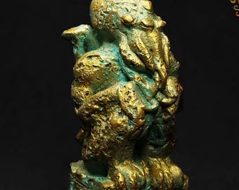 Cthulhu Mini Idol Old Gold. H.P.Lovecraft. handmade collectible figures. Cult of Cthulhu Altar. Elder Sign, Arkham horror. Collector's Idol