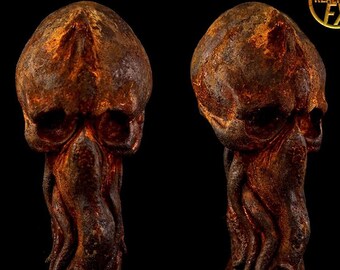 Cthulhu Skull Rusty Iron. Lovecraft handmade collectible figure. Handpainted Cult of Cthulhu, Arkham. Collector's Idol