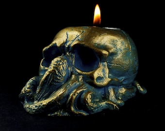 Portacandele Tealight Cthulhu Bronzo dorato. H.P.Lovecraft, pezzo da collezione fatto a mano. Simbolo degli Anziani del Culto di Cthulhu, Arkham Horror. Decorazione.