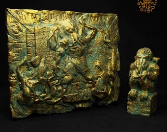 Cthulhu Mythos pack, Wilcox Bas-Relief + Cthulhu Idol Old Gold. Handmade Collector's item. H.P. Lovecraft Miskatonic, Call of Cthulhu