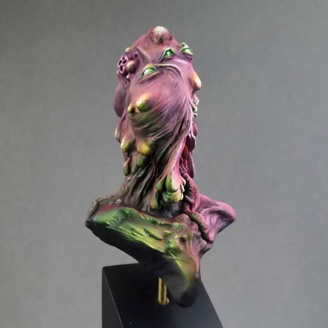 Painted Alien Bust Head. Handmade Collectible Figure. Collector's Item