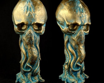 Cthulhu Skull Bronze, H.P.Lovecraft handmade collectible figures. Cult of Cthulhu, Elder Sign, Arkham horror. Collector's Idol. Cultist