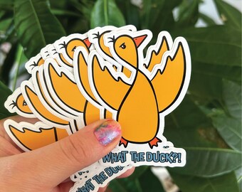 What the Duck?! Matte Vinyl Sticker: Hand-Drawn Funny Duck