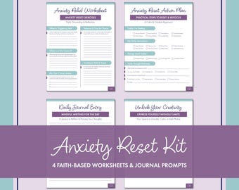 Kit para Reiniciar a Ansiedade: 4 Folhas de Atividades com Base na Fé e Sugestões para Diário | Download Instantâneo em PDF (Tamanhos Carta e A4)