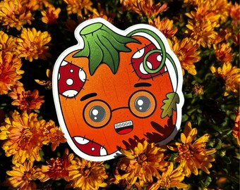 Red Patch Pumpkin Sticker: 3 Inch Matte Halloween Vinyl