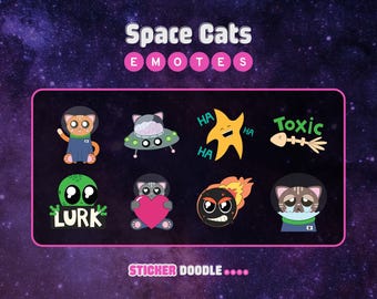 Conjunto de Emotes Estáticos de Gatos Espaciais: Emotes do Twitch e Discord