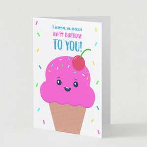 Ice Cream Birthday Card: Printable 5x7 Foldable Card (Digital Download)