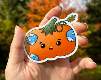 Blue Patch Pumpkin Sticker: 3 Inch Matte Halloween Vinyl Decal